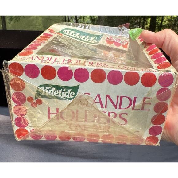 1960’s Yuletide Brand Christmas Velvet Santa Candle Holders Original Box! T28 - Picture 6 of 7